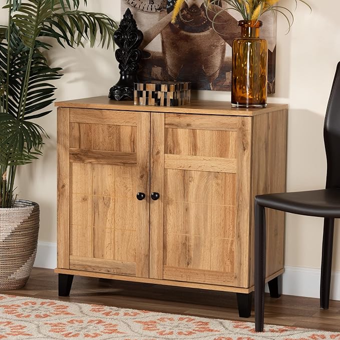 Baxton Studio Glidden Modern and Contemporary Oak Brown Finished Wood 2-Door Shoe Storage Cabinet