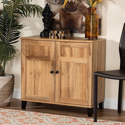 Baxton Studio Glidden Modern and Contemporary Oak Brown Finished Wood 2-Door Shoe Storage Cabinet