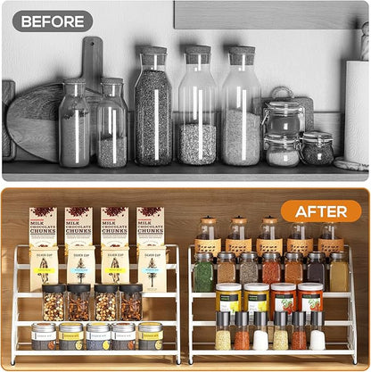 Spice Rack Organizer for Cabinet, 4 Tiered Spice Rack Organizer, Tiered Adjustable Spice Shelf for Kitchen (White-2Pcs)