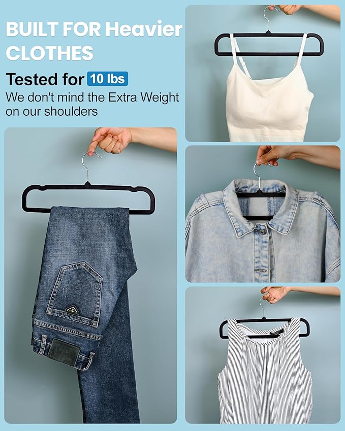 HGYZE Velvet Pants Hangers with Non Slip Bar, 20 Pack Felt Trouser Hanger, Perchas Terciopelo, Percha para Pantalones with 360° Swivel Hook for Spaghetti Strap Dresses, Shorts, Jeans, Slack, Black
