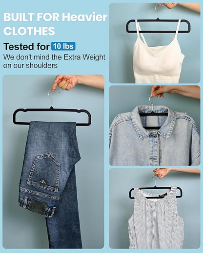 HGYZE Velvet Pants Hangers with Non Slip Bar, 20 Pack Felt Trouser Hanger, Perchas Terciopelo, Percha para Pantalones with 360° Swivel Hook for Spaghetti Strap Dresses, Shorts, Jeans, Slack, Black