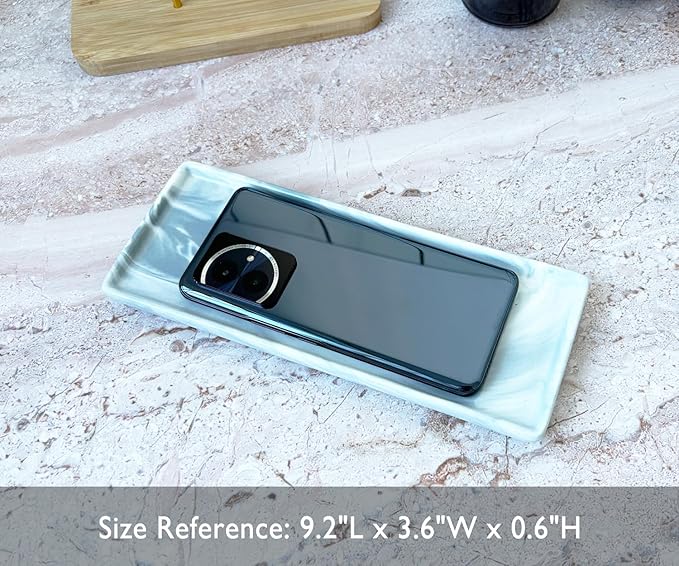 9.2" Porcelain Small Bathroom Tray, Ceramic Countertop and Vanity Tray for Cosmetics, Perfume, Jewelry, Candle - Kitchen Soap Tray for Kitchen Counter (Gray)