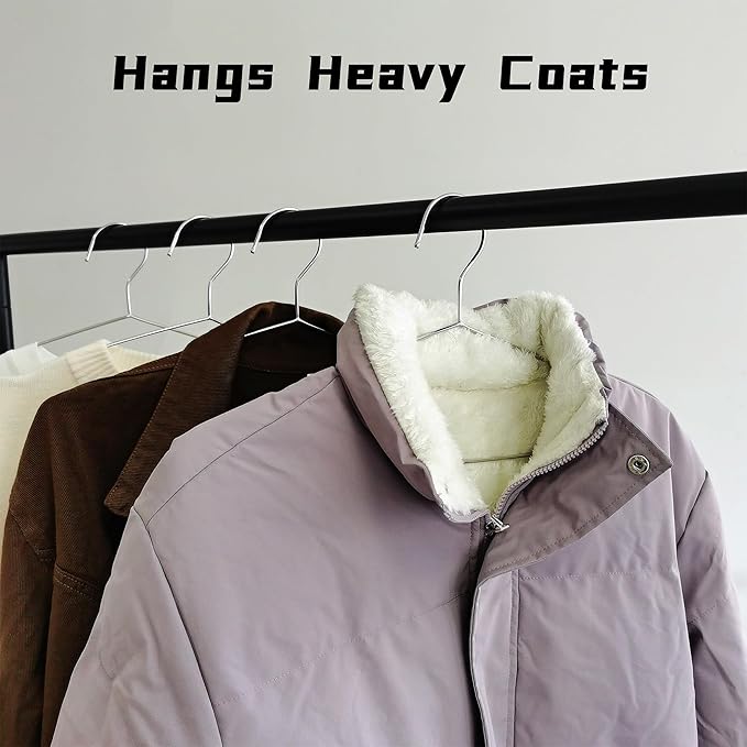 Wire Hangers 60 Pack, Heavy Duty, Space Saving, Stainless Steel, Silver, 16.5inches Closet Hangers for Hanging Coats, Suits, Jackets, Shirts,T-Shirt