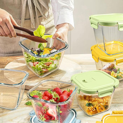 Glass Soup Containers with Lids 32oz - Borosilicate Glass Storage Containers 4 Cup, Freezer to Microwave Safe, Airtight Leak Proof, Square Soup Meal Prep Containers for Lunch Travel- 4 Pack