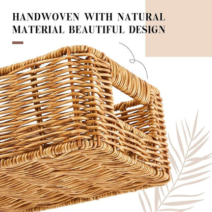 Teenyyou 2 Pcs Toilet Paper Basket for Back of Toilet Wicker Anti-Vine Basket Topper and Vanity Tray Set with Built-in Handles for Paper Hand Towel, Bathroom, Home, Spa(Dark Brown)