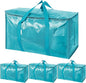 TICONN 4 Pack Extra Large Moving Bags Heavy Duty with Zippers & Carrying Handles, Durable Storage Bags Moving Boxes for Closet Organizers and Storage (4 Pack, Aqua)