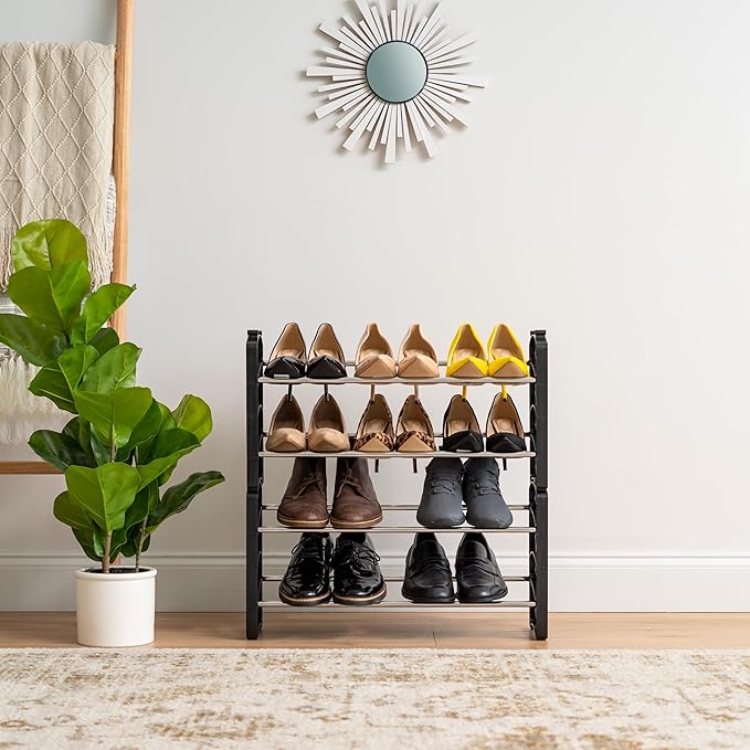 IRIS USA 2-Tier Shoe Rack, Up to 6 Pairs, Shoe Organizer for Closet Entryway Small Space, Shoe Storage Shelf, Tall Metal Shoe Rack, Shoe Stand, High-Heels