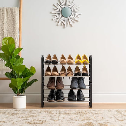 IRIS USA 2-Tier Shoe Rack, Up to 6 Pairs, Shoe Organizer for Closet Entryway Small Space, Shoe Storage Shelf, Tall Metal Shoe Rack, Shoe Stand, High-Heels