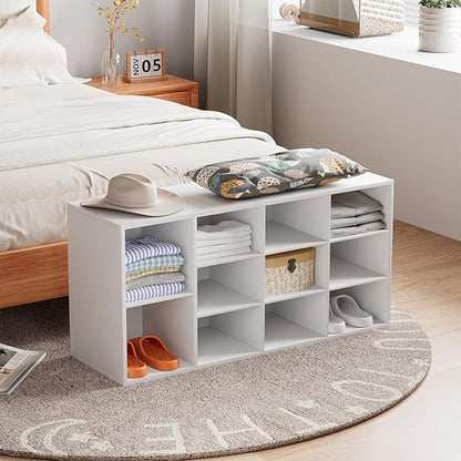 Aenuert 11-Cubby Shoe Rack, 3-Tier Wood Shoe Organizer, Multifunctional Shoe Organizer Bench for Entryway, Mudroom, Hallway, Closet,36.22 * 11.81 * 17.72 Inch,White