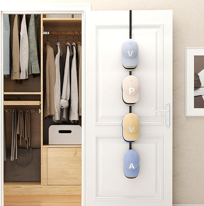 SWTYMIKI Over Door Hat Rack - Hat Organizer with 4 Hooks Design, Hanging Baseball Cap Organizer Storage Holds Up to 20 Caps for Door, Bedroom, Closet (Black)