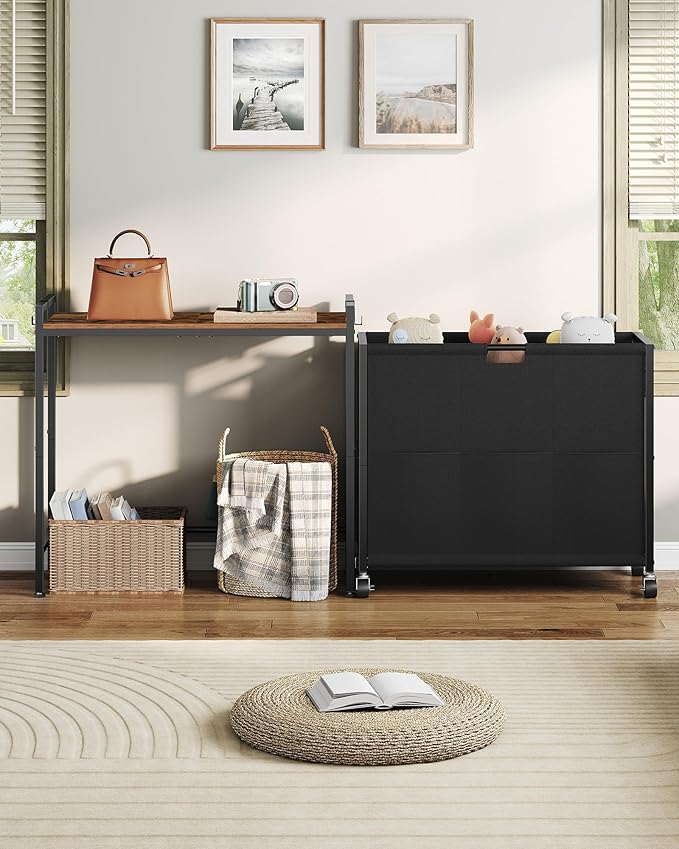 CHOEZON Laundry Sorter, Laundry Hamper with Storage Shelf, Mobile 2-in-1 Basket Organizer, 120 L Rolling Hamper, Large Bags and Movable Wheels, Metal Frame, Rustic Brown and Black TXY01BF