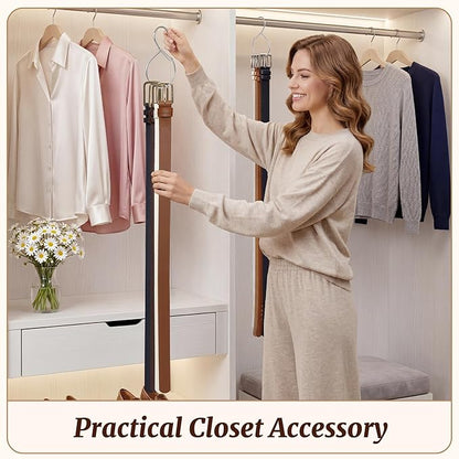 MEILIDY Belt Hanger, Compact Metal Belt Rack Hooks with Safety Buckle for Closet, Silver, 2 Pcs