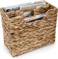 Yesland Hand-Woven Magazine Basket, Natural Narrow Water Hyacinth Holder Magazine Wicker Basket Organizer for Files, Decorative Divided Magazine Storage Basket Bin with Handle for Home, Office, Desk