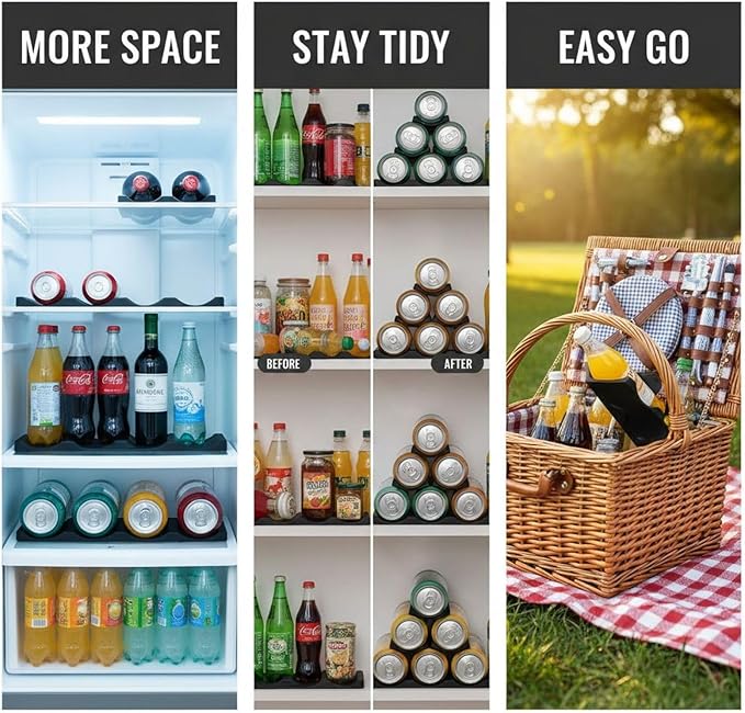 2 Pcs Silicone Bottle Stacking Mat, Stackable Wine Bottle Holder for Fridge, Beer and Soda Can Organizer, Non-Slip Silicone Beer Can Rack for Counter Pantry Cabinet