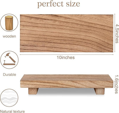 zoocatia Small Wood Tray Pedestal Stand Farmhouse Bathroom Decor Decorative Wooden Riser Kitchen Soap Dish Holder for Vanity, Counter, Sink, 10" x 4.5" - Brown