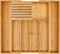 VaeFae Bamboo Silverware Drawer Organizer Kitchen, Expandable Utensil Organizer with Knife Block, Cutlery Tray with Divider, Multifunctional Drawer Organizer