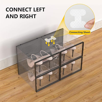 12 Pack X-Large Clear Shoe Storage Boxes, Stackable Modular Plastic Shoe Organizer Front-Opening Door, Fits up to US Size 9 to13, Ventilated Dust-Proof Sneaker Display Cases Closet and Entryway, Black