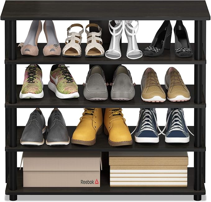 Furinno Turn-N-Tube 5 Tier Wide Shoe Rack, Espresso/Black 32 Inch