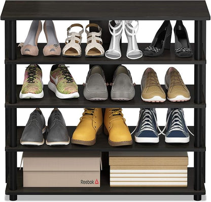 Furinno Turn-N-Tube 5 Tier Wide Shoe Rack, Espresso/Black 32 Inch