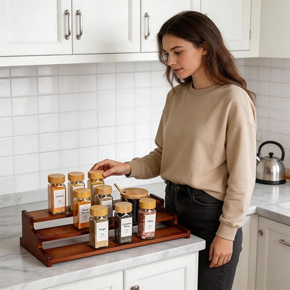 Bamboo Spice Rack，3-Tier Spice Rack Organizer for Cabinet or Pantry (Walnut, L)