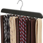 Tie Rack Hanger with 20 Foldable Metal Hooks, Space Saving Necktie Organizer for Men, Large Capacity, Wooden, Black