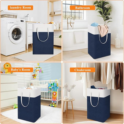 TasticTotes laundry basket 3-Pack, laundry hamper, Hamper with handles, collapsible laundry baskets, Waterproof dirty clothes hamper, Towel Storage for Home or Dorm, 88L-Blue