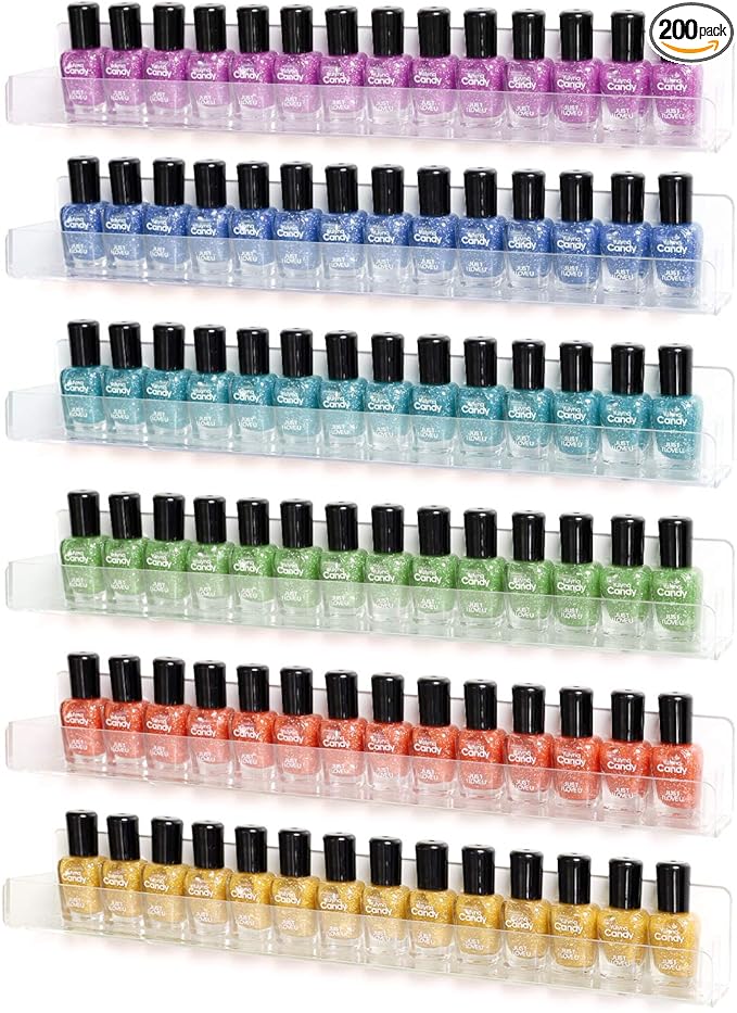 BTremary 15" Acrylic 6 Shelves Nail Polish Wall Mounted Holder Paint Organizer Storage Rack Clear Hanging Nail Polish Shelf Floating Wall Mount Nursery Bookshelves Vinyl Display Record Holder.