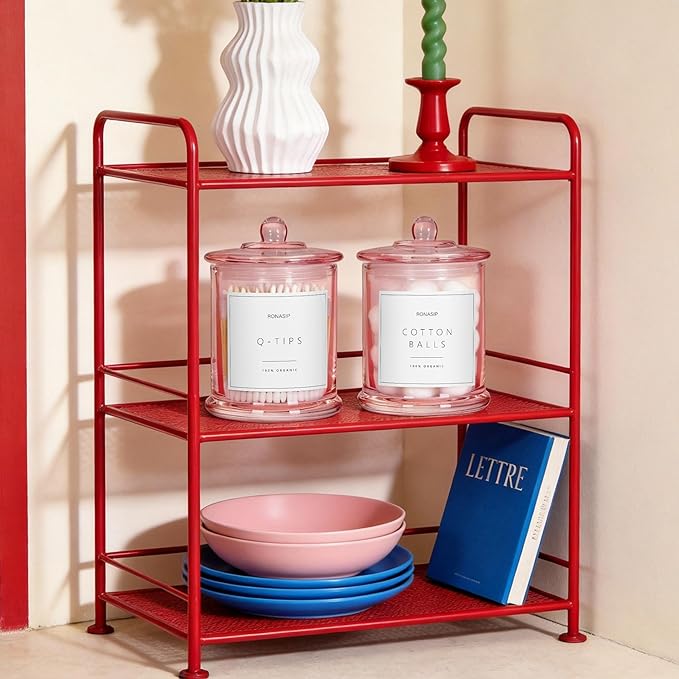 Ronasip Qtip Holder & Cotton Pad Dispenser, Bathroom Organizer and Storage Canisters, 16oz Glass Apothecary Jars for Kitchen, Restroom - Home Decor Accessories, Room Decor Aesthetic (2 Pack, Pink)