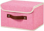Storage Bins Box with Lids Decorative Cotton Linen Fabric Baskets Cubes with Handles PP Plastic Board Foldable Washable Lidded Clothing Shelf Closet Organizer Container (Pink, Small)