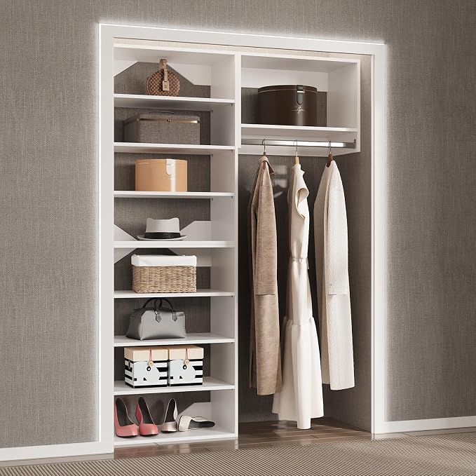 Modular Closet Organizer, White 64" Wide Wardrobe Tower Storage System for Walk In Closets