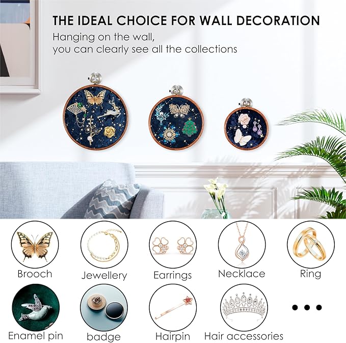3Pcs Corduroy Pin Display Board, Corduroy Wall Hanging Brooch Jewelry Storage Display, 3 Size Vintage Enamel Pin Display Holder for Brooches Enamel Pins Necklace Jewelry (Navy Blue)
