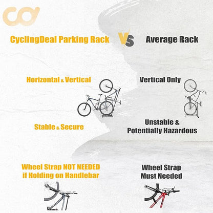 BIKE HAND Vertical Bike Floor Stand - Premium Quality Vertical & Horizontal Adjustable Bicycle Parking Rack - Store MTB Road Bikes Wheels Sizes up to 29"- with Stem Handlebar Stabilizer