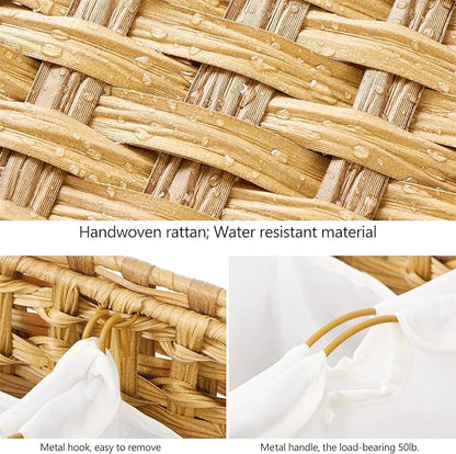 Laundry Hamper with 3 Removable Liner Bags; 132L Handwoven Rattan Laundry Basket with Lid & Heightened Feet; Clothes Hamper with Side Handles; Laundry Sorter with 3 Separate Sections