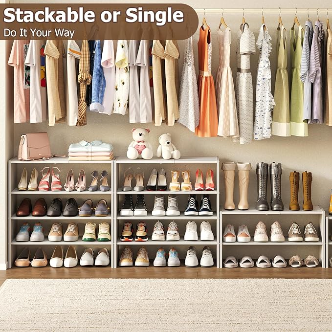X-cosrack 5 Tier Shoe Rack, Stackable Shoe Organizer for Closet, Large Vertical Shoe Shelf with MDF Wood Side Panels & Metal Top, Waterproof Oxford Fabric Shoe Storage for Entryway, Zapateras