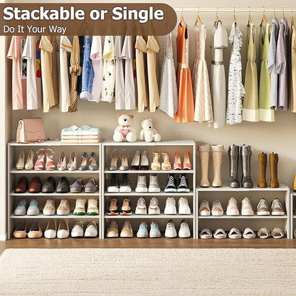 X-cosrack 5 Tier Shoe Rack, Stackable Shoe Organizer for Closet, Large Vertical Shoe Shelf with MDF Wood Side Panels & Metal Top, Waterproof Oxford Fabric Shoe Storage for Entryway, Zapateras