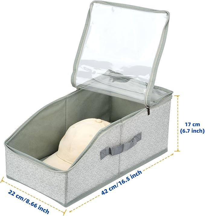 Hat Organizer for Baseball Caps,Stackable Hat Storage Box with Clear Window & Flip Lid,Hold Up to 12 Caps,Dust-Proof Closet Organizer (Grey)