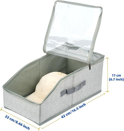 Hat Organizer for Baseball Caps,Stackable Hat Storage Box with Clear Window & Flip Lid,Hold Up to 12 Caps,Dust-Proof Closet Organizer (Grey)