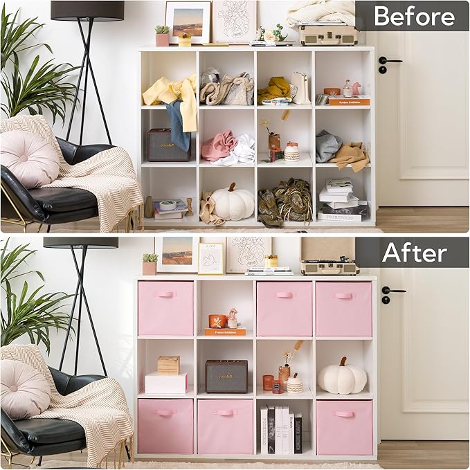 GRANNY SAYS Cube Storage, 13x13 Cube Storage Organizer Bins, Collapsible Storage Bins with Handle, Closet Storage Bins, Baskets for Shelves, Cubby Storage Organizer, Pink, 6-Pack