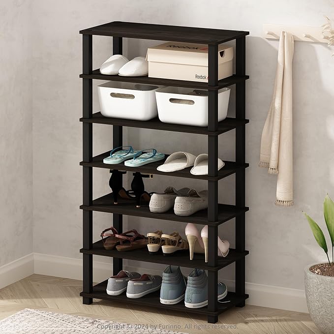 Furinno Turn-S-Tube Set of 2 Shoe Rack, 4-Tier Shoe Organizer, Shoe Storage with Multipurpose, 11.6 x 23.6 x 22.3, for Closet Entryway, Office, Garage, Espresso/Black, Set of 2