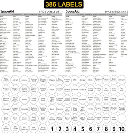 SpaceAid Spice Rack Organizer with 21 Spice Jars, 386 Spice Labels, Chalk Marker and Funnel Set for Cabinet, Countertop, Pantry, Cupboard or Door & Wall Mount - 21 Jars, 13.4" W × 9" H, White