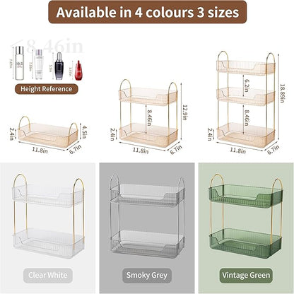 Akinbas 2 Tier Bathroom Organizer Countertop Makeup Perfume Tray Skincare Organizer for Bathroom Dresser Vanity (Gold)
