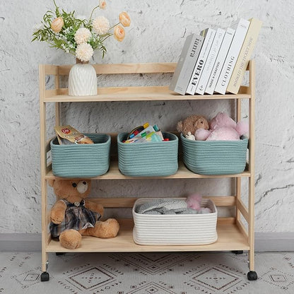 XUANGUO Small Woven Storage Baskets 12“X8”X5“ Decorative Rope Bins for Organizing Shelves, Closets, and Toys, Empty Gift Baskets, Cute Organizer Basket for Home and Office (green, regular)