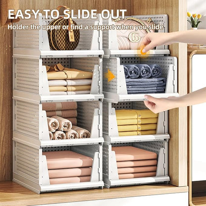 5 Packs Stackable Plastic Storage Basket for Closet Foldable Closet Organizers and Storage Bins for Shelves Storage Drawer Container for Clothes, Wardrobe, Pantry, 5L