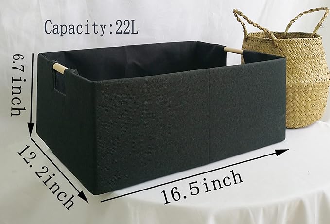Storage Bin for Shelves Rectangle Closet Baskets Foldable Box with Handles Black Storage Boxes for Home Office Car Dormroom