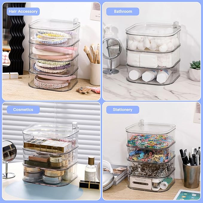 FABROK 3-Layer Hair Ties Organizer for Girls, Large Hair Accessories Storage Box for Clips, Scrunchies, Headbands, Rotating Bathroom and Vanity Container for Makeup Tools, Jewelry