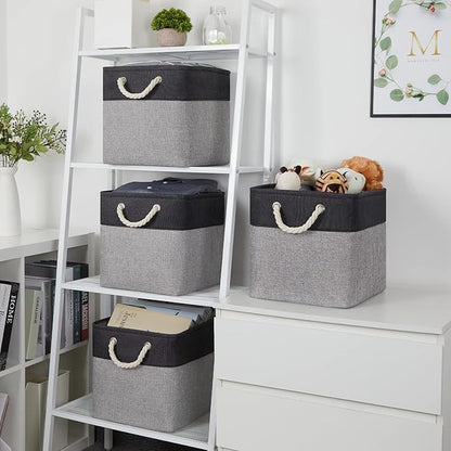 Temary 12 Inch Cube Storage Baskets 4 Pack Fabric Storage Bin for Clothes, Large Baskets with Handles, Basket for Organizing Towels, Blankets, Collapsible Cube Storage Bins (Black&Gray)