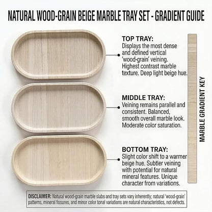 YKAJO Oval Real Marble Tray for Bathroom Kitchen Counter Stone Decorative Vanity Tray for Dresser Perfume Heavy Catchall Organizer for Soap Jewelry (Wooden Vein Beige, 11.8" x 5.9")