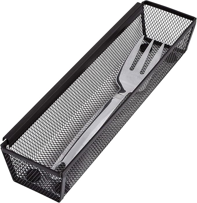 Smart Design Drawer Organizer - 12 x 3 Inch - Steel Metal Mesh Tray - with Interlocking Arm Connection - Utensils, Silverware, Organization - Kitchen - Bronze