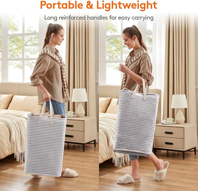 Lifewit 2 Pack Laundry Basket 65L Each, Collapsible Clothes Hamper with Reinforced Handles, Freestanding Waterproof Design for Bedroom and Laundry Room, Grey 130L Total