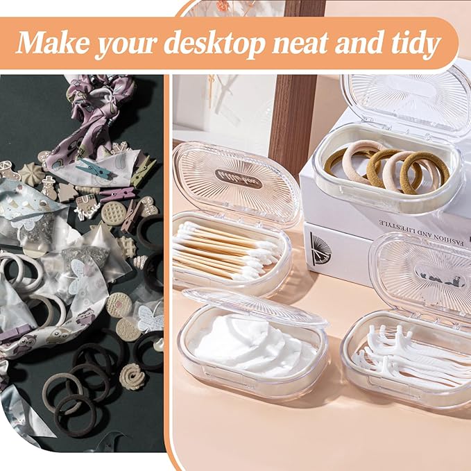 Kigley 4 Pcs Hair Tie Container Small Portable Travel Cotton Swab Holder Flosser Dispenser with Lid Plastic Box Beads Storage Containers for Small Items, 3.94 x 2.76 Inch (White)